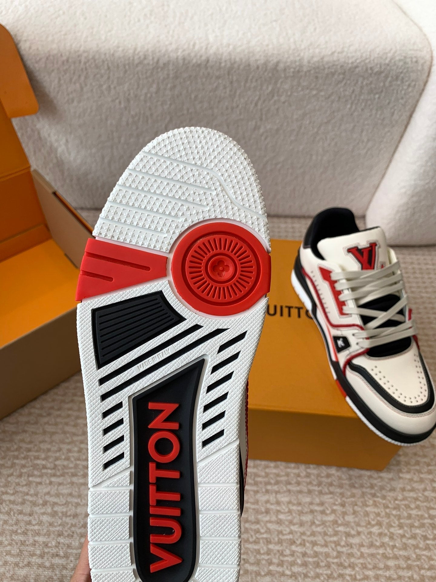 LV Trainer Sneaker White Mix Red Black Cowhide