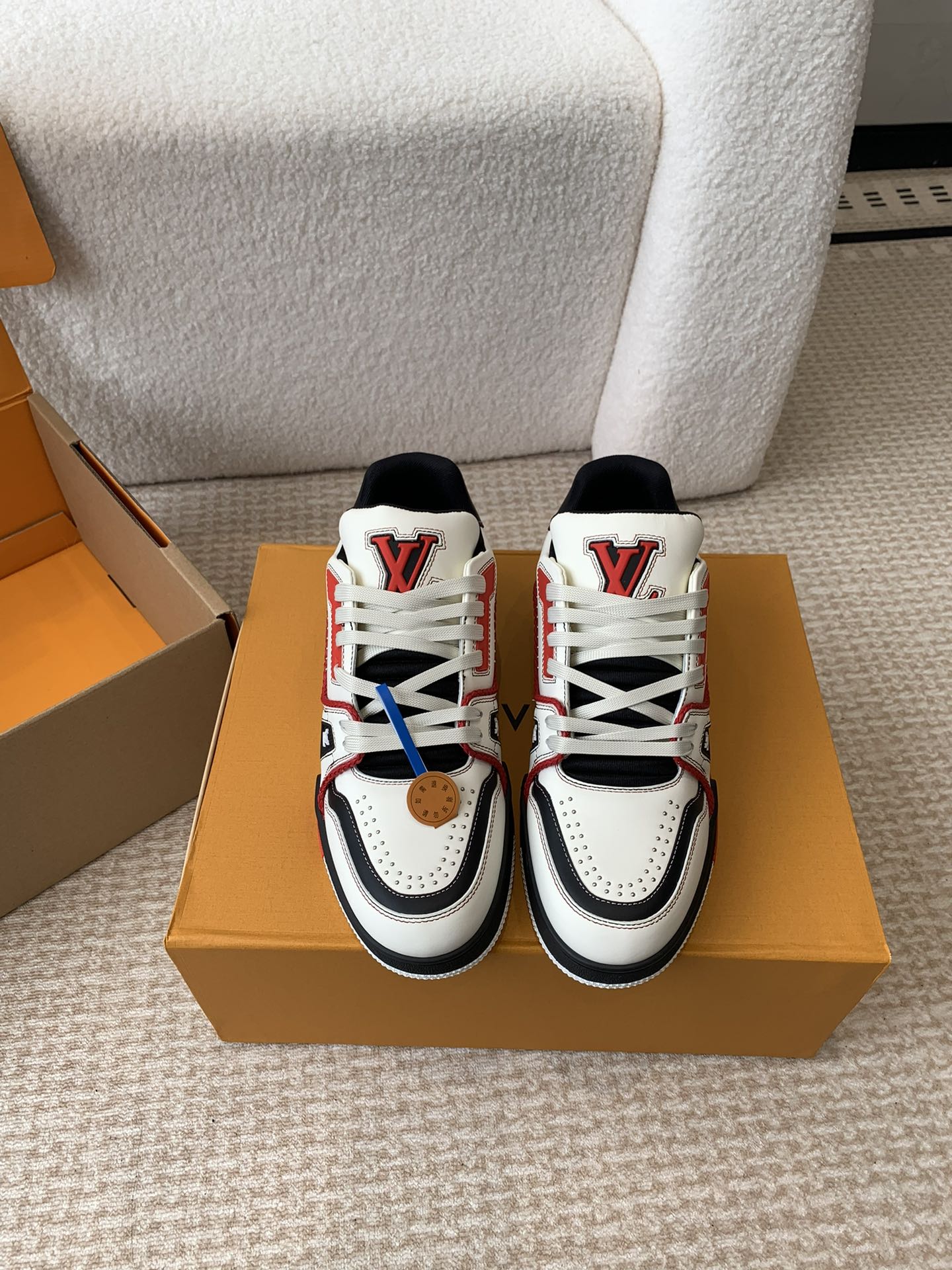 LV Trainer Sneaker White Mix Red Black Cowhide