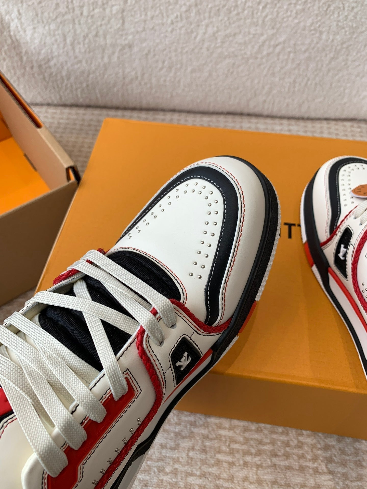 LV Trainer Sneaker White Mix Red Black Cowhide