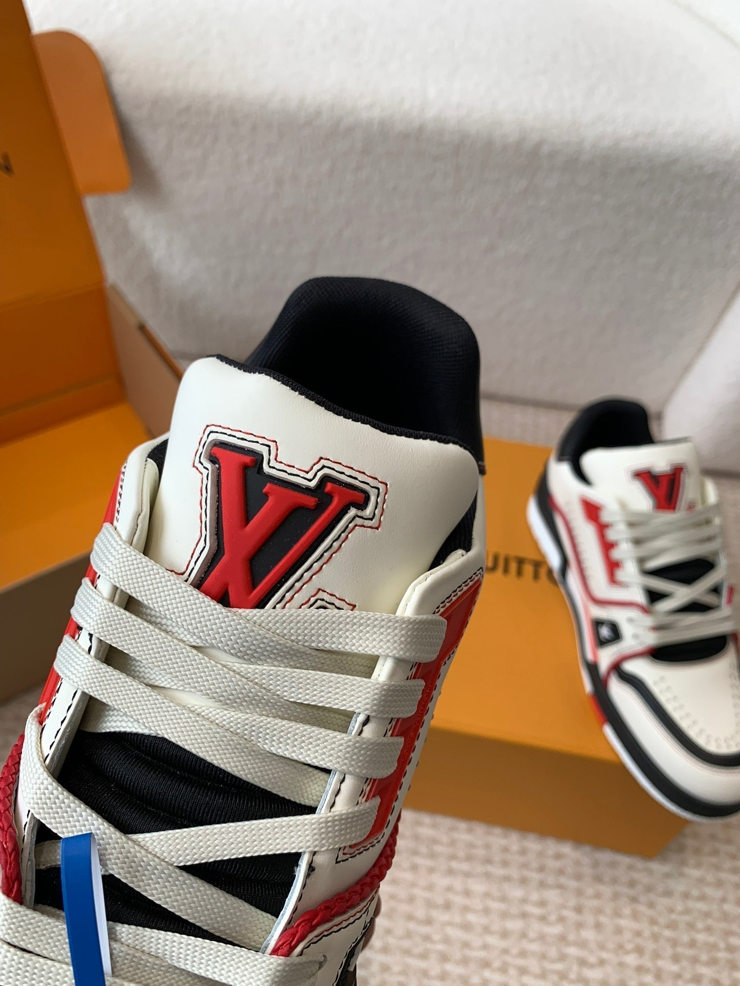 LV Trainer Sneaker White Mix Red Black Cowhide