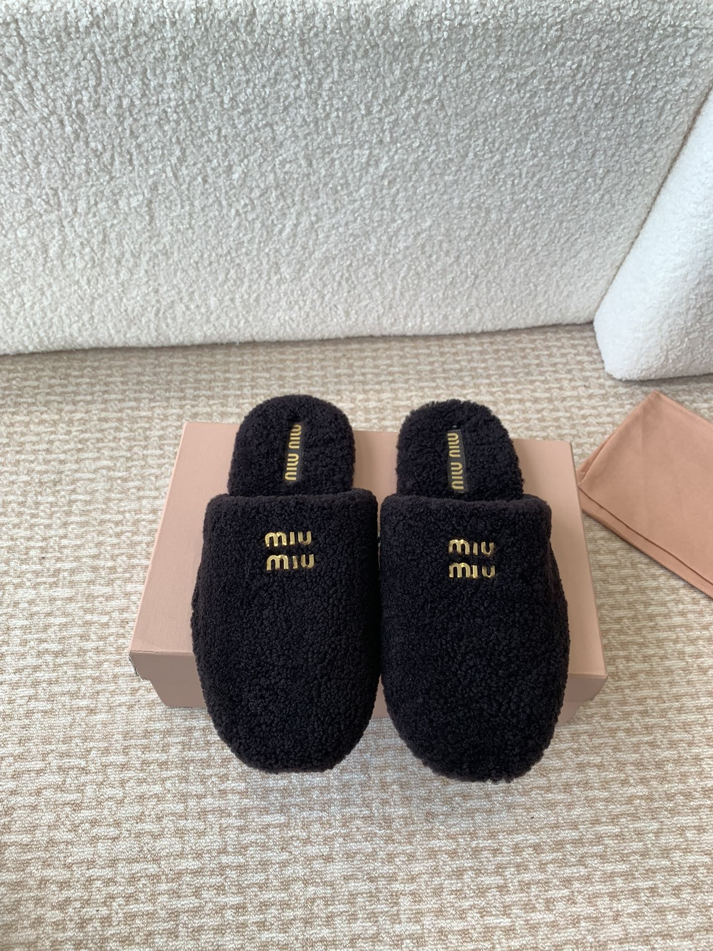 Miu Slippers Black Wool