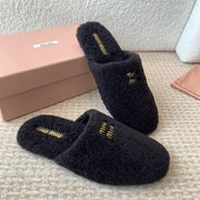 Miu Fur Slippers Black Wool