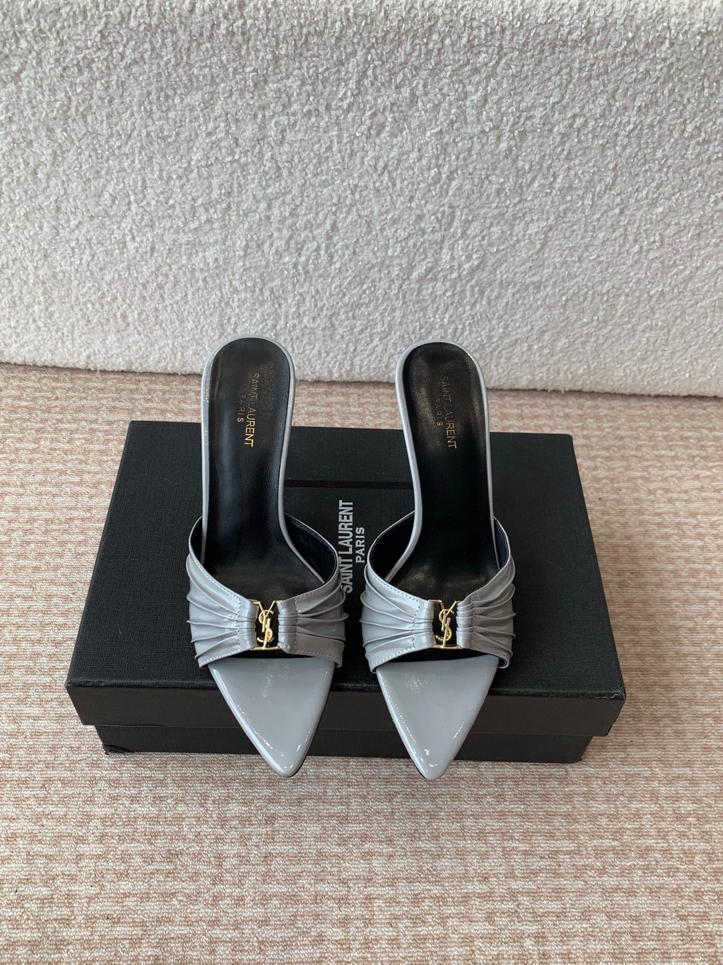 SL Babylone Sandal Heeled 10cm Grey Patent Calfskin