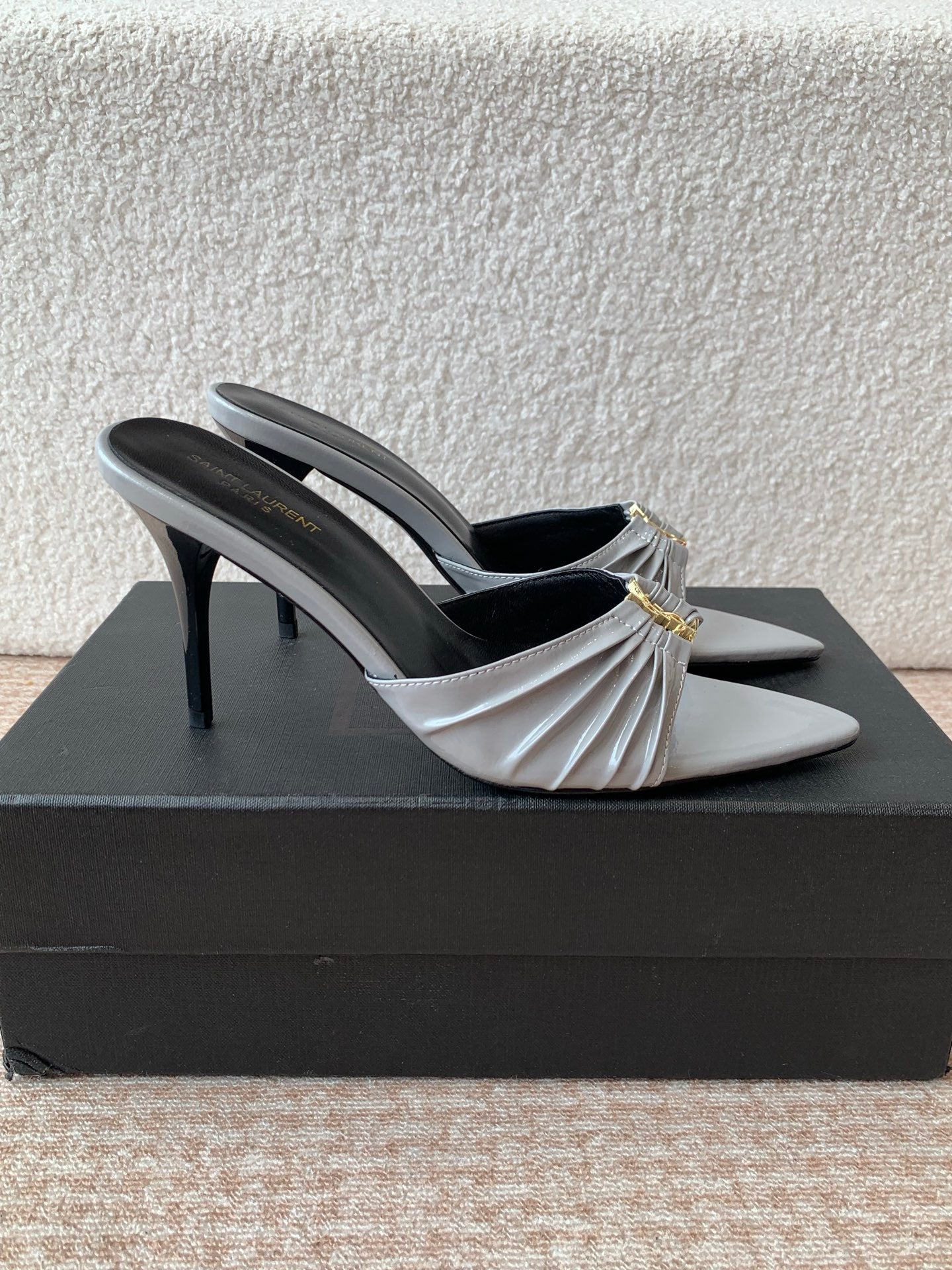SL Babylone Sandal Heeled 10cm Grey Patent Calfskin