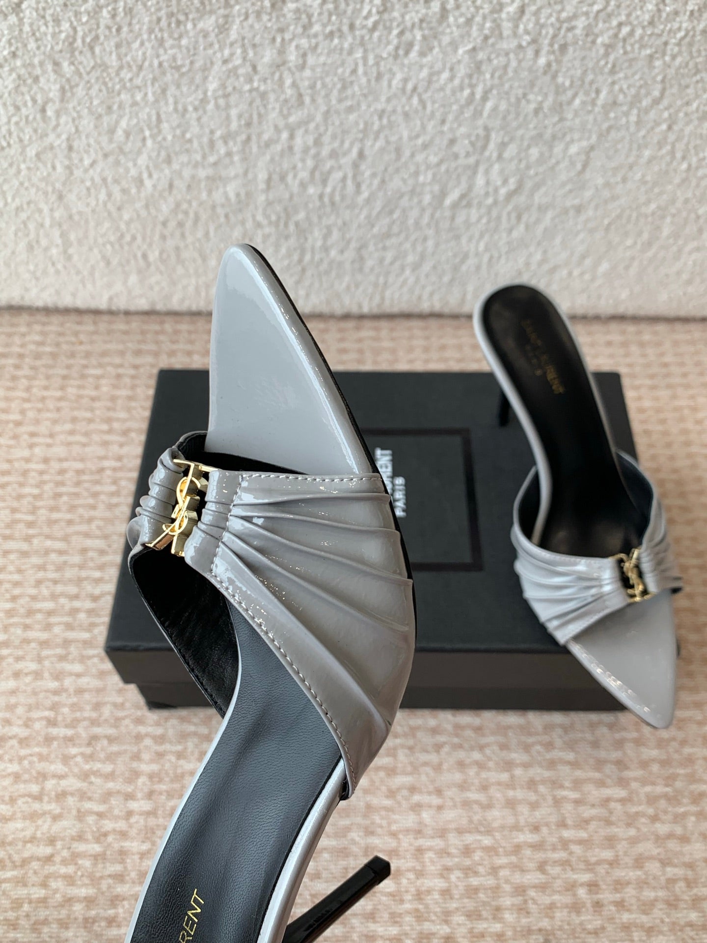 SL Babylone Sandal Heeled 10cm Grey Patent Calfskin
