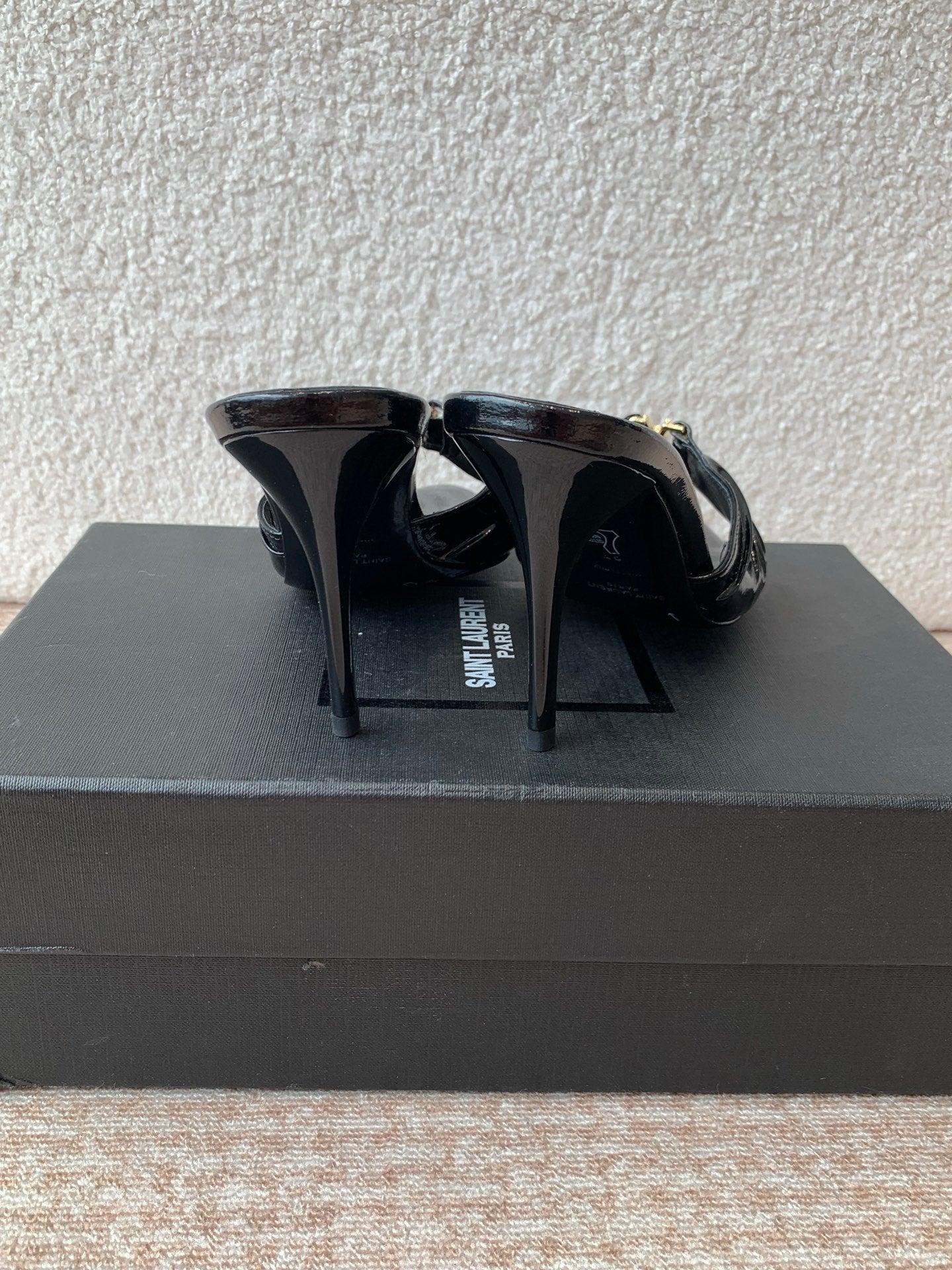 SL Babylone Sandal Heeled 10cm Black Patent Calfskin