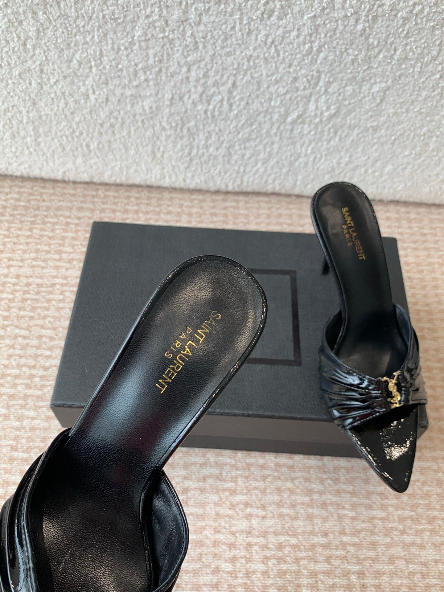 SL Babylone Sandal Heeled 10cm Black Patent Calfskin