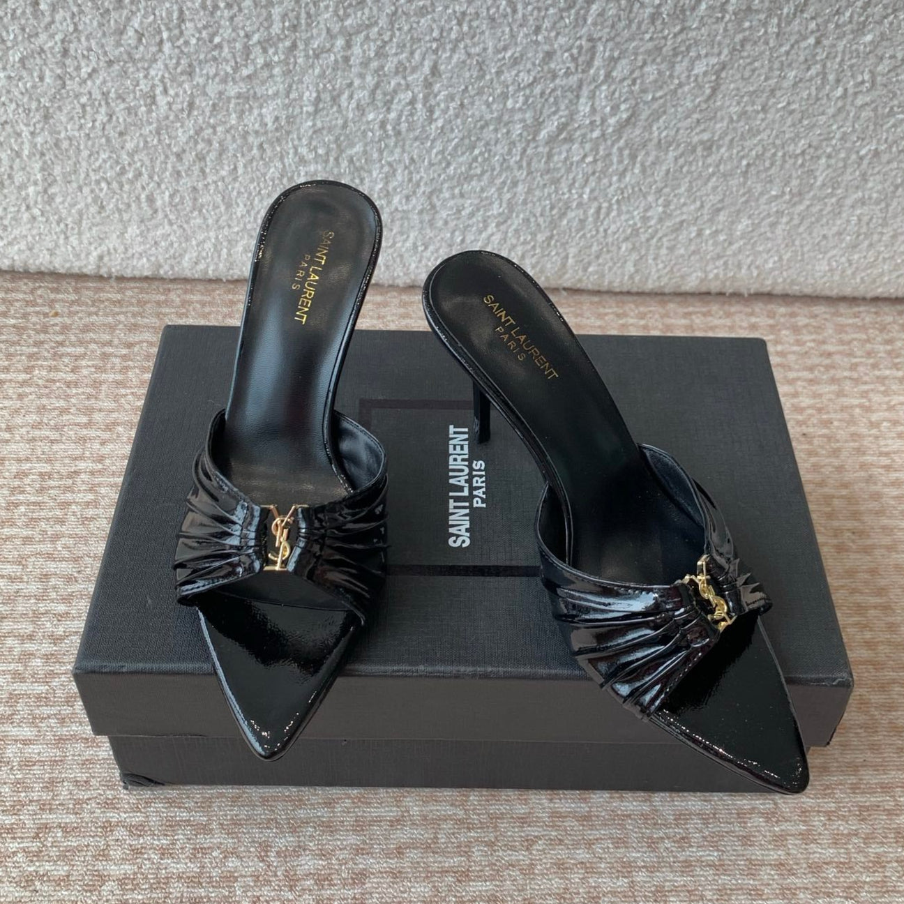 SL Babylone Sandal Heeled 10cm Black Patent Calfskin