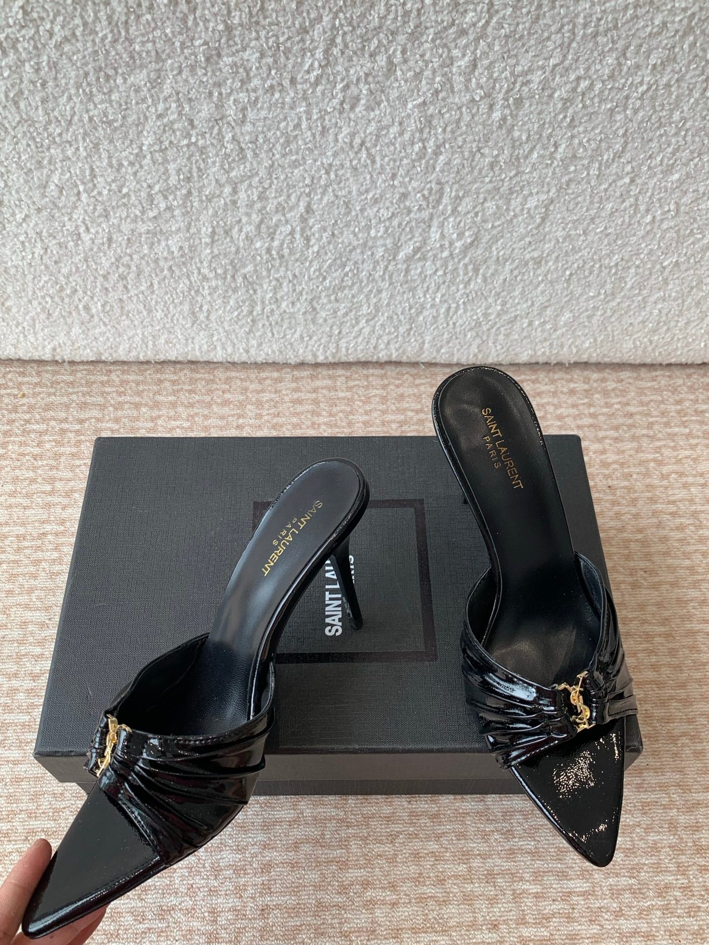 SL Babylone Sandal Heeled 10cm Black Patent Calfskin