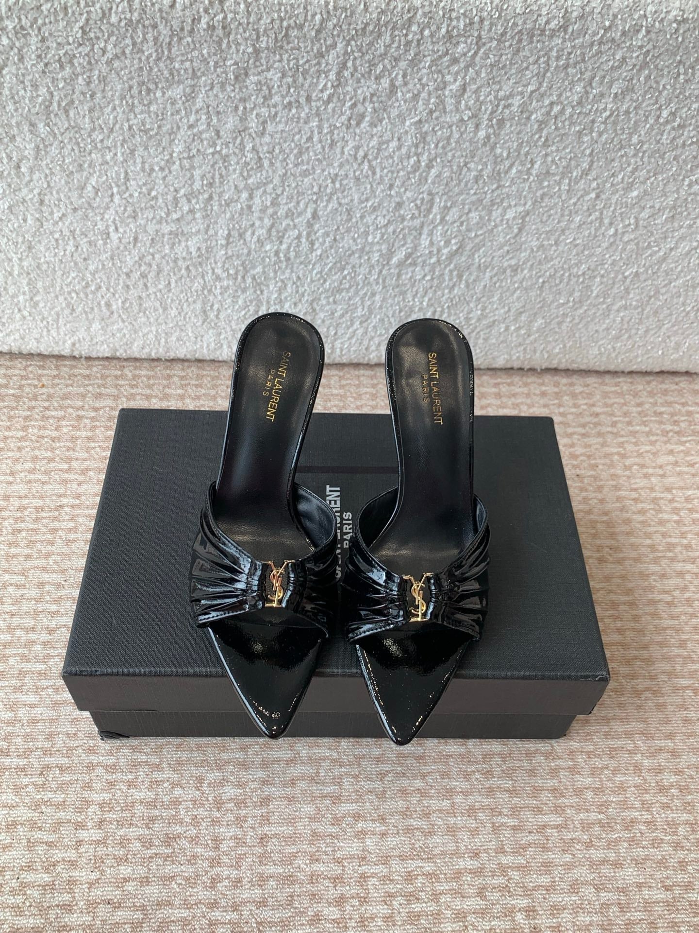 SL Babylone Sandal Heeled 10cm Black Patent Calfskin