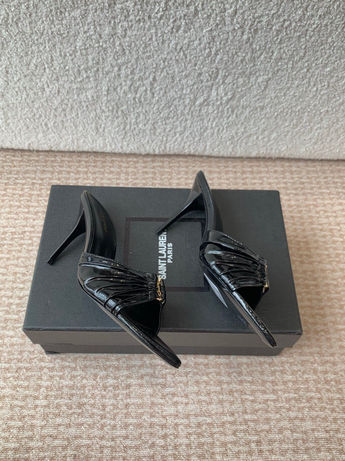 SL Babylone Sandal Heeled 10cm Black Patent Calfskin