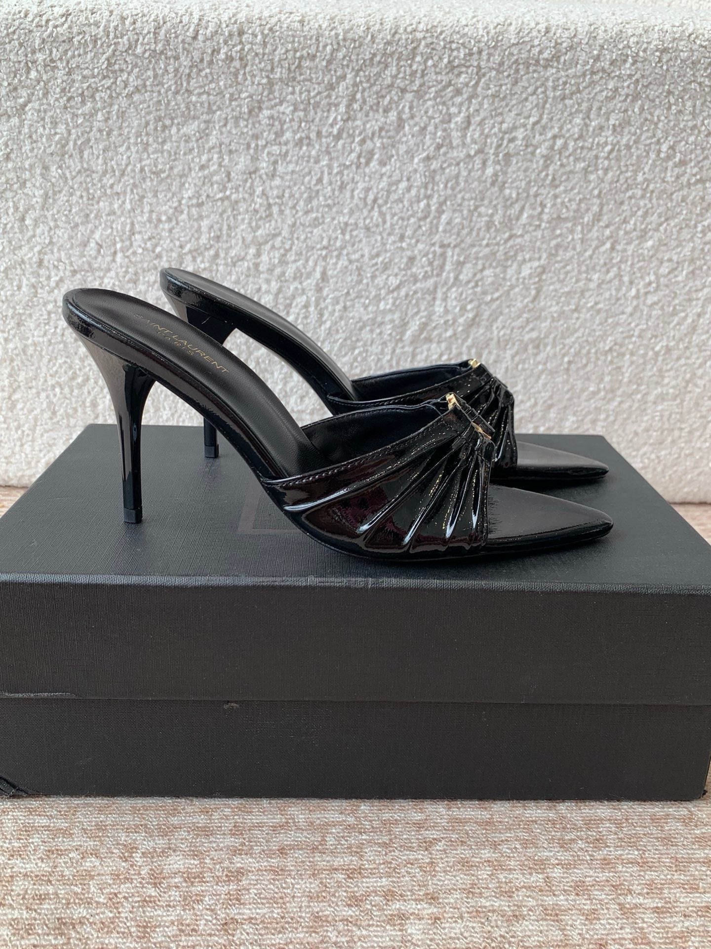 SL Babylone Sandal Heeled 10cm Black Patent Calfskin