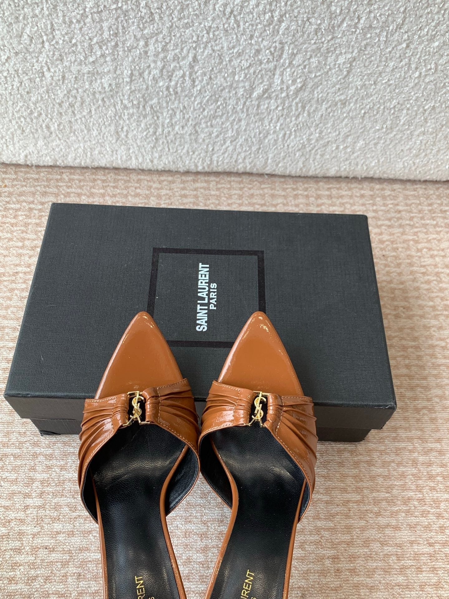 SL Babylone Sandal Heeled 10cm Brown Patent Calfskin