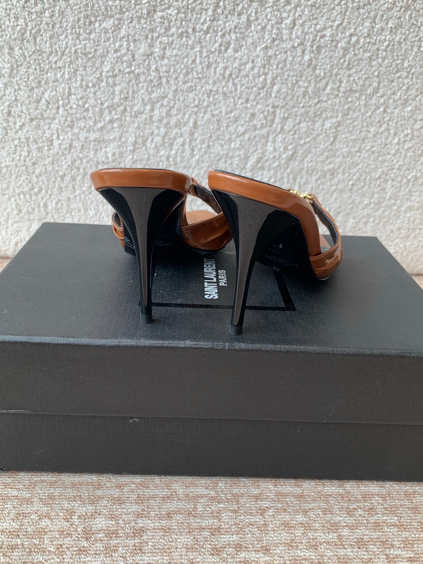 SL Babylone Sandal Heeled 10cm Brown Patent Calfskin