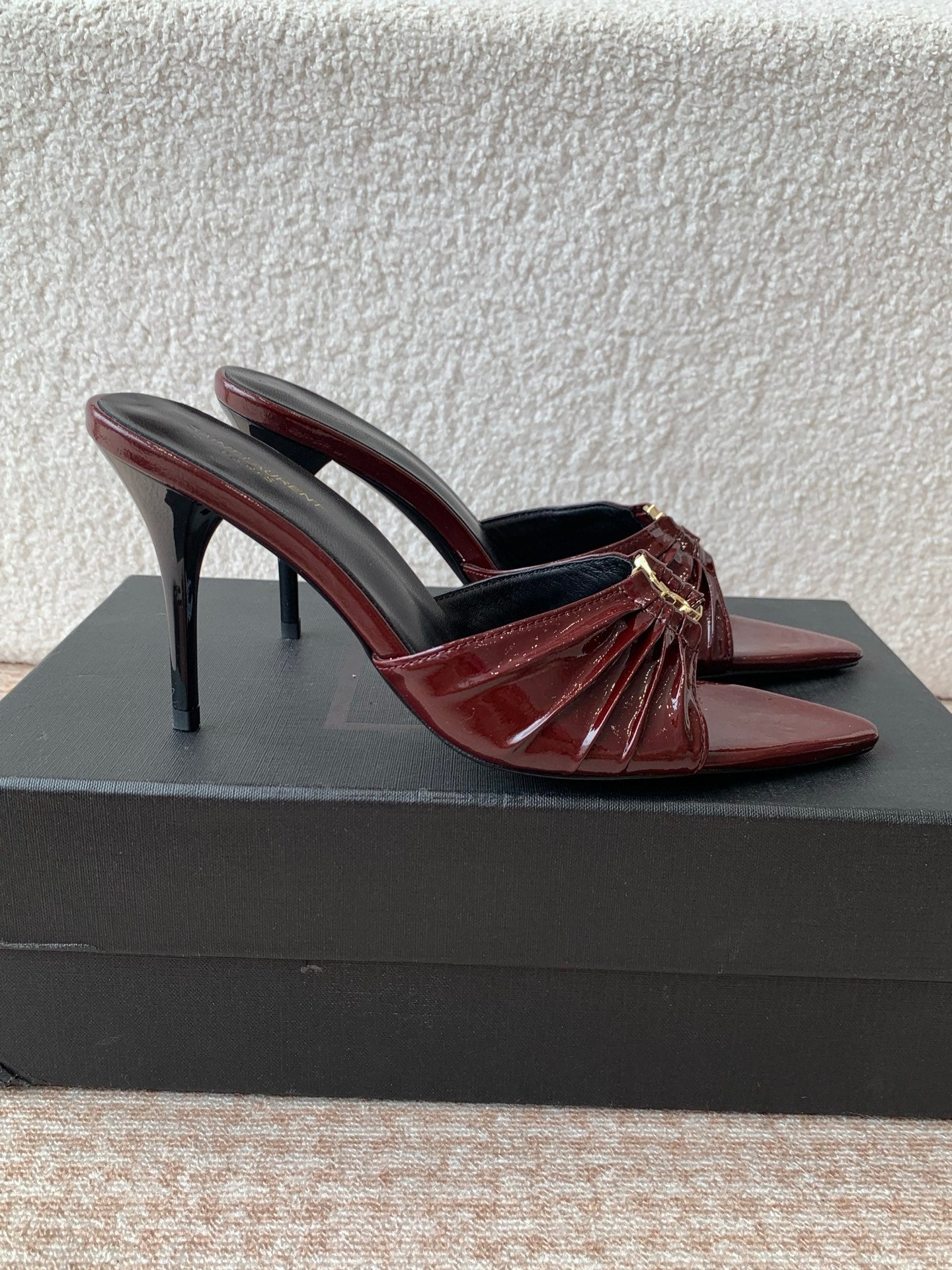 SL Babylone Sandal Heeled 10cm Dark Burgundy Patent Calfskin