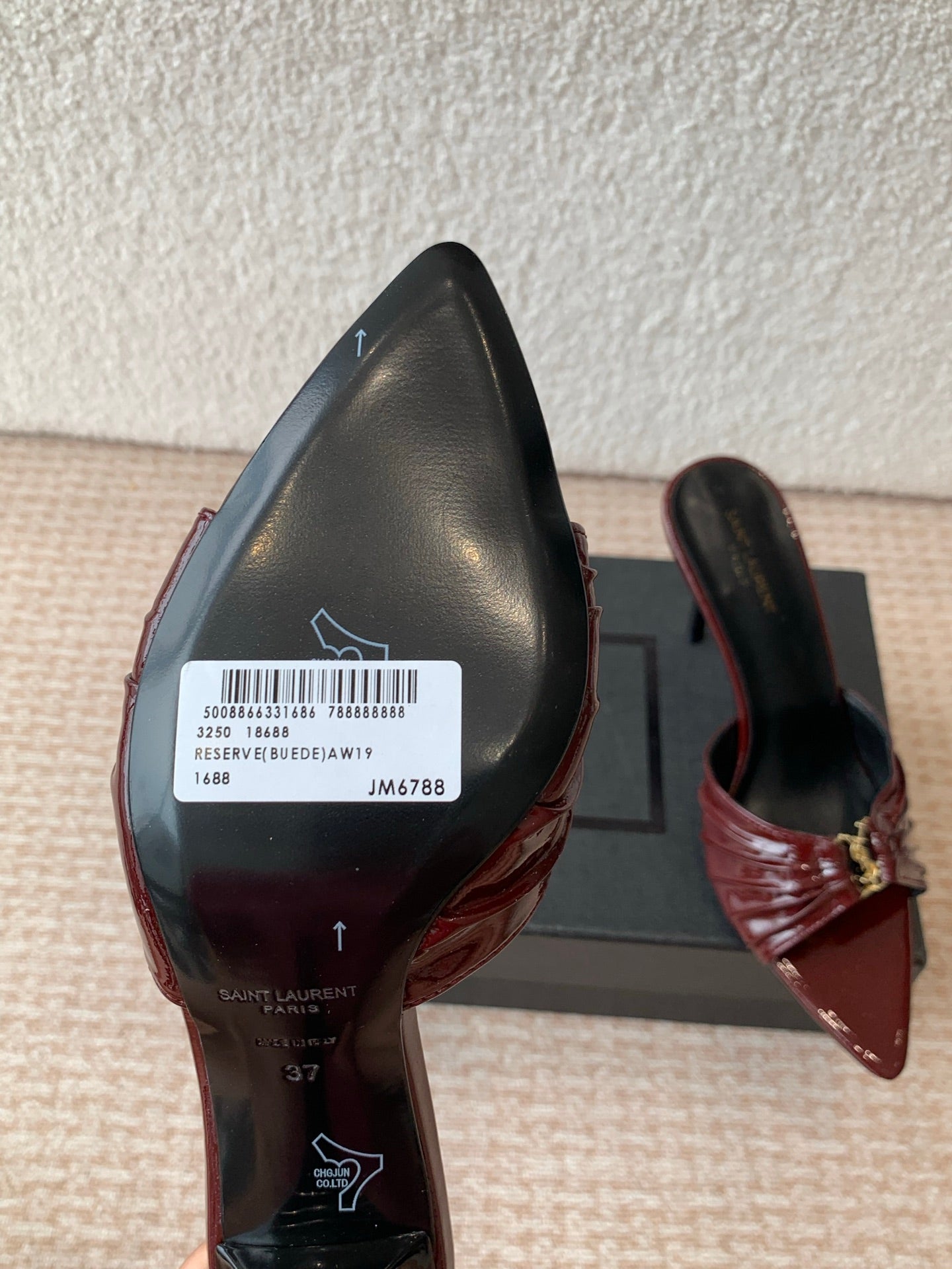 SL Babylone Sandal Heeled 10cm Dark Burgundy Patent Calfskin