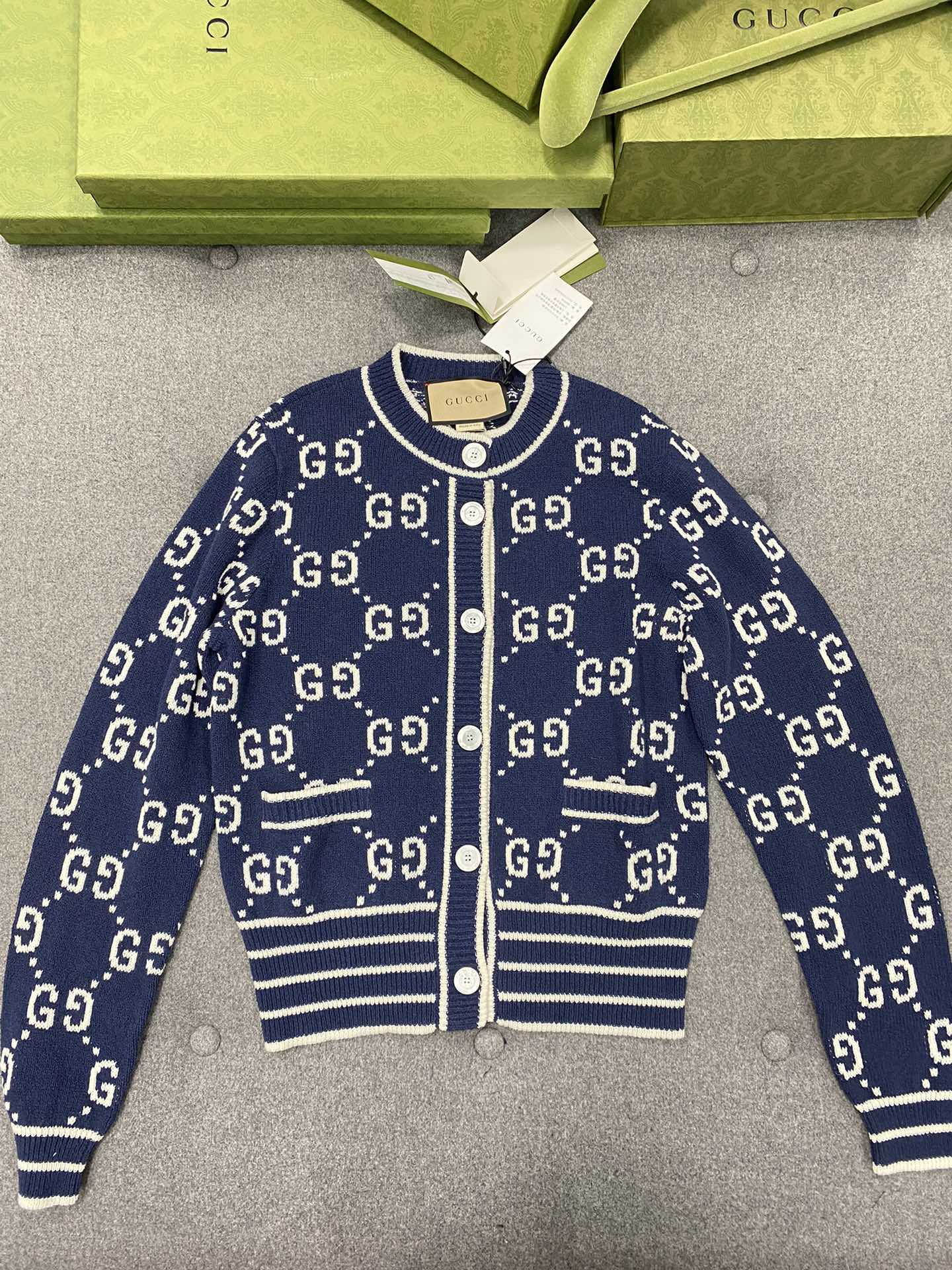 GG 25 Cardigan Navy Blue Jacquard 0039
