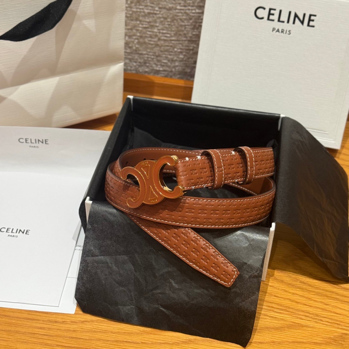 CL Tan 25mm Triomphe Enamel Monogram Brown Calfskin 597407