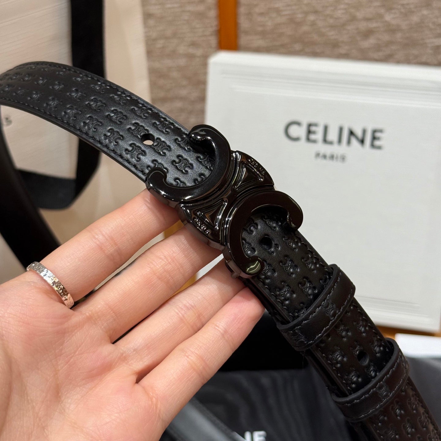CL Black 25mm Triomphe Enamel Monogram Black Cowhide 597410