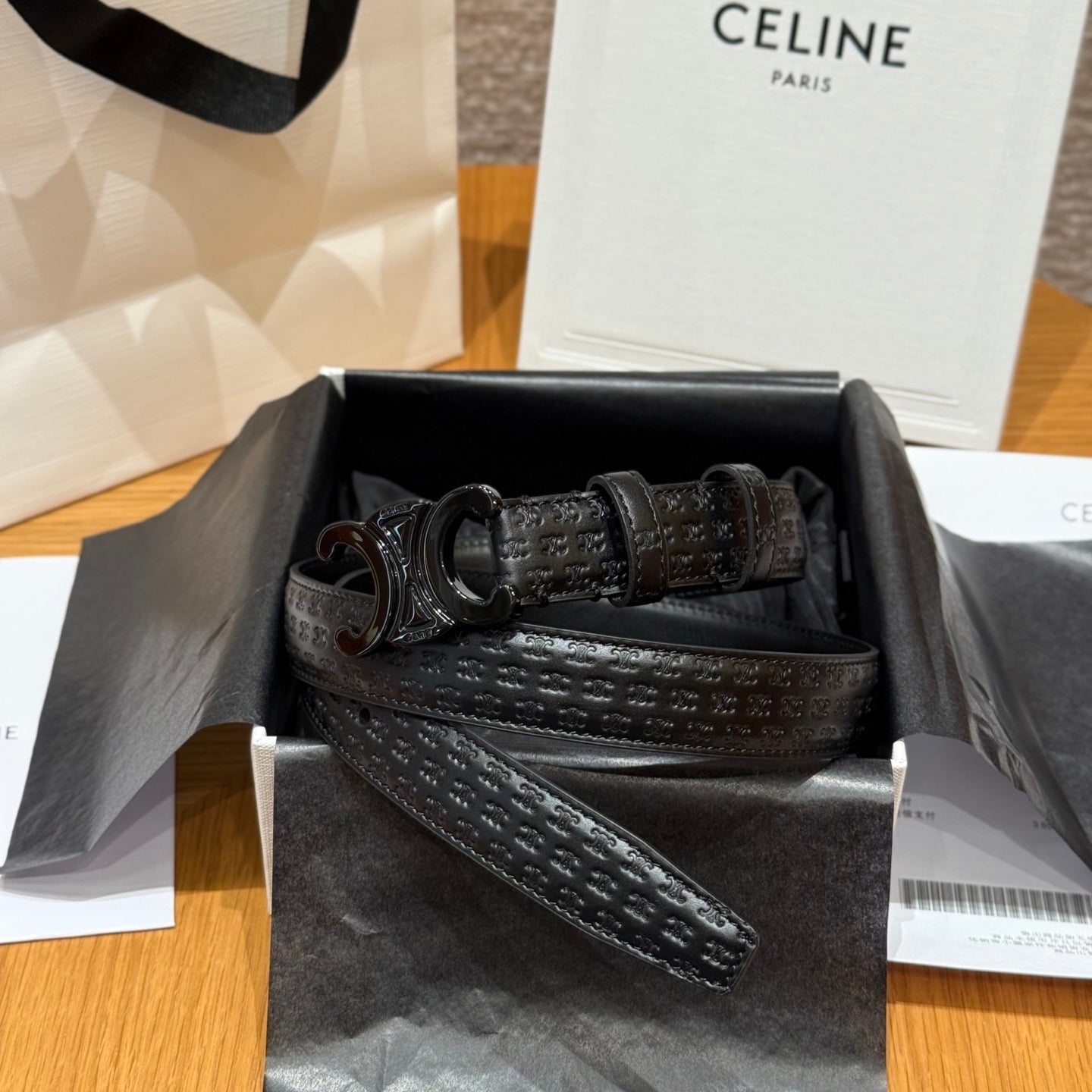 CL Black 25mm Triomphe Enamel Monogram Black Cowhide 597410