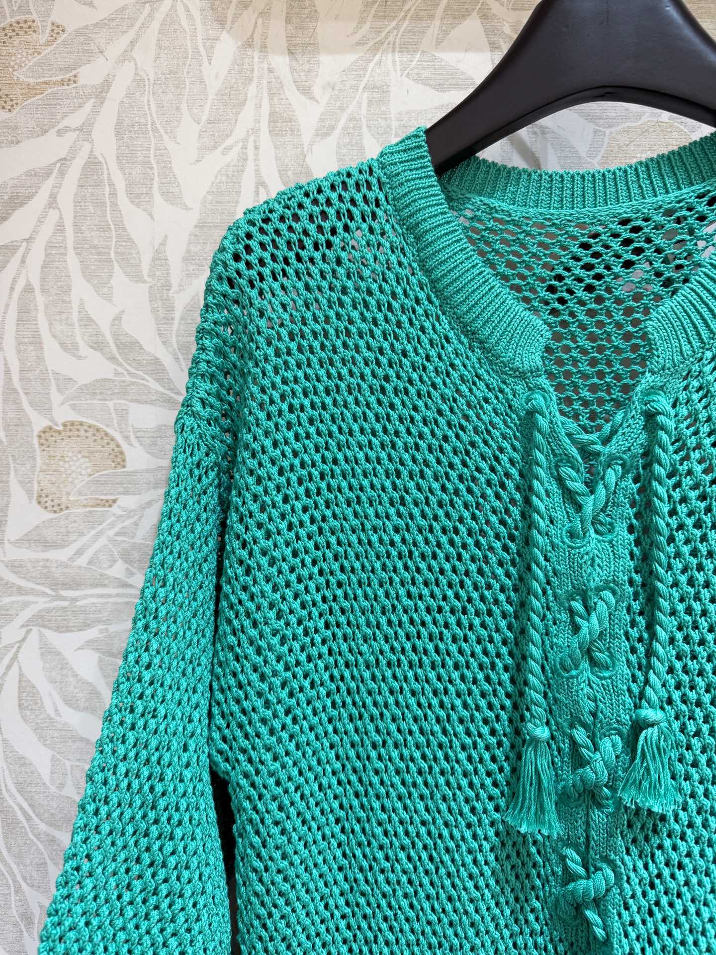 CD Hollow Woven Dress Green cotton