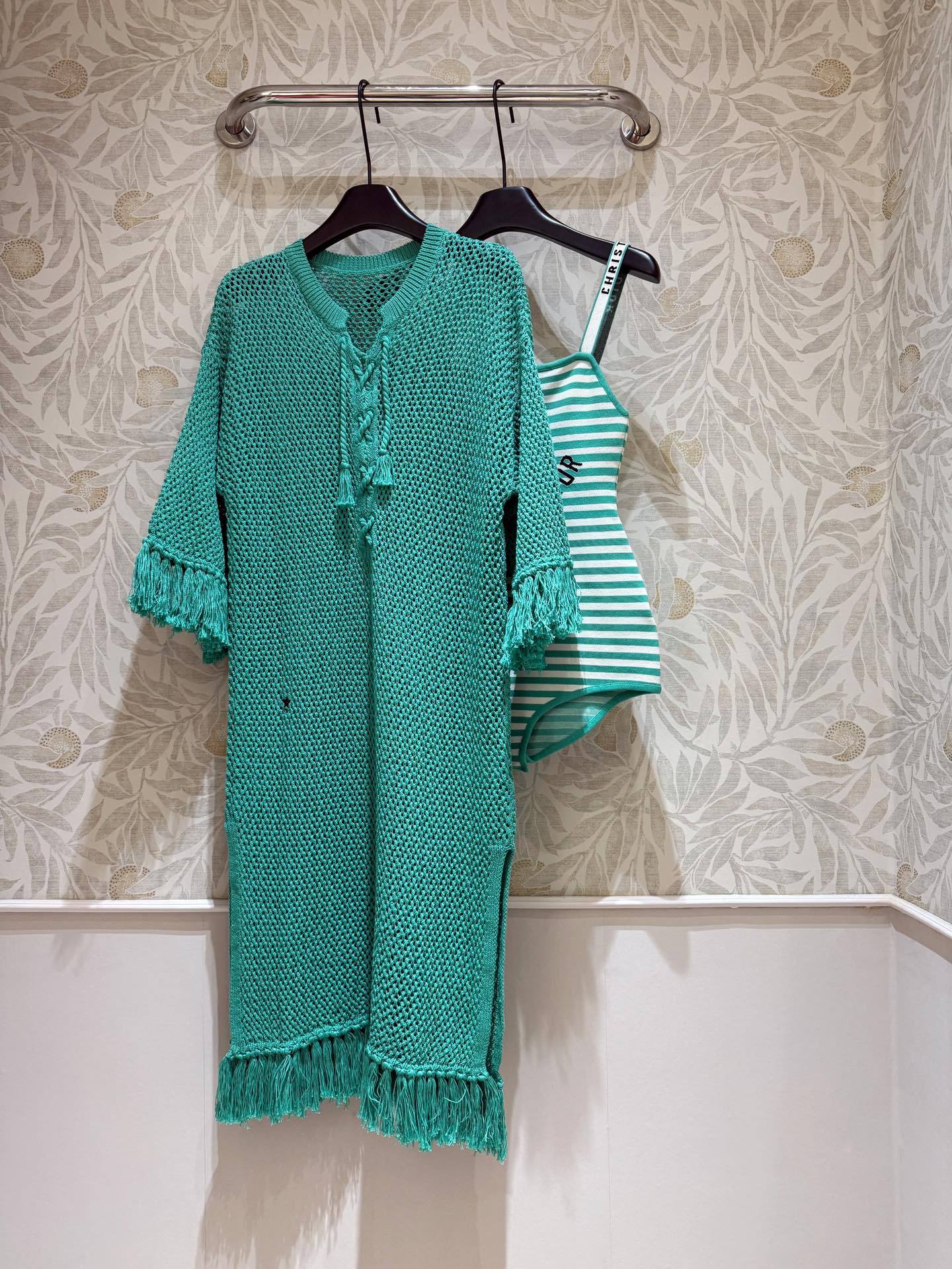 CD Hollow Woven Dress Green cotton