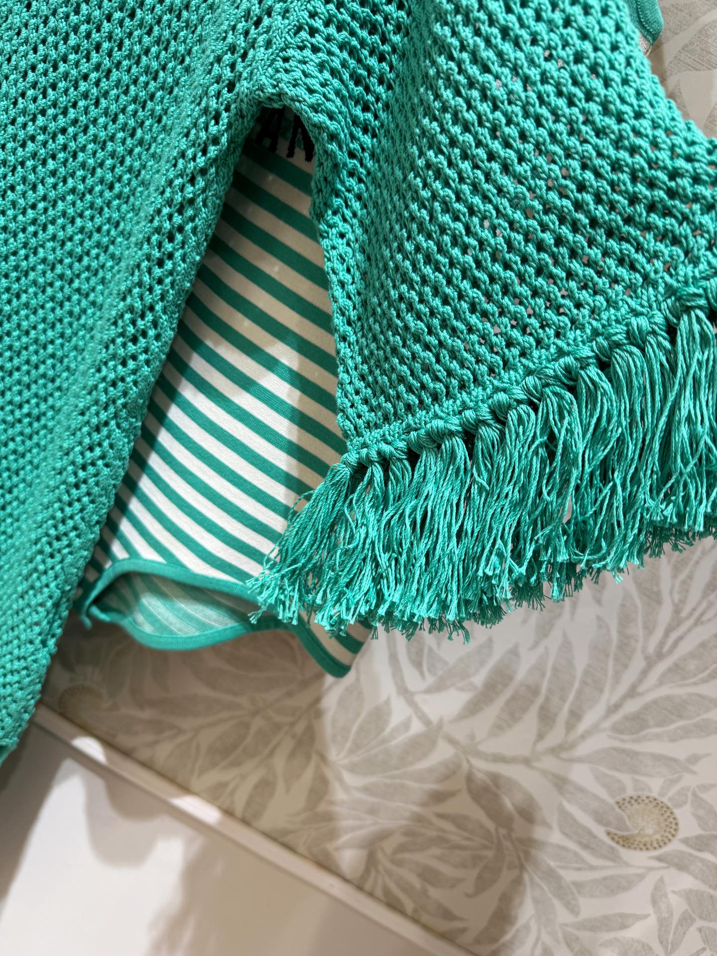 CD Hollow Woven Dress Green cotton