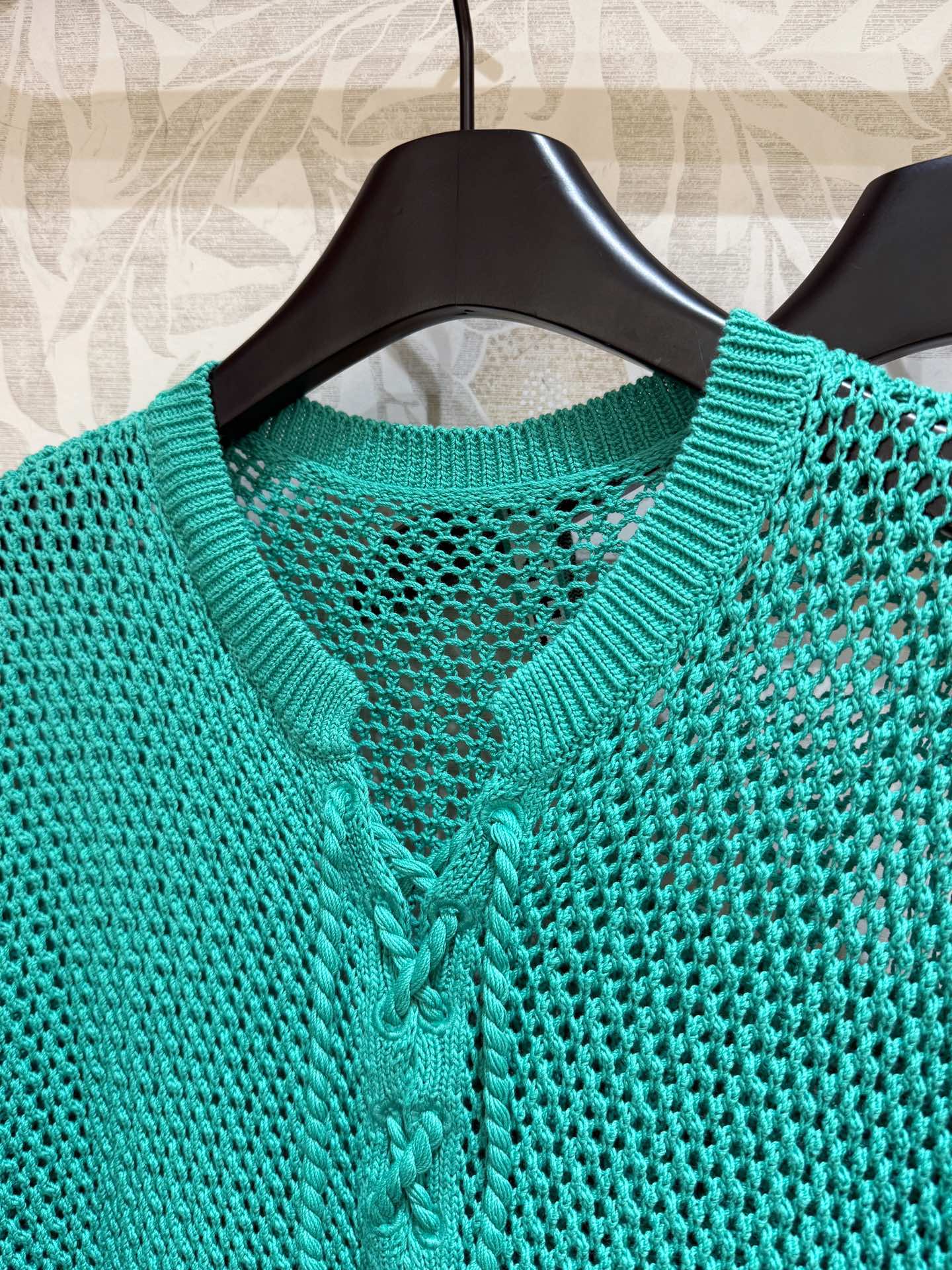 CD Hollow Woven Dress Green cotton