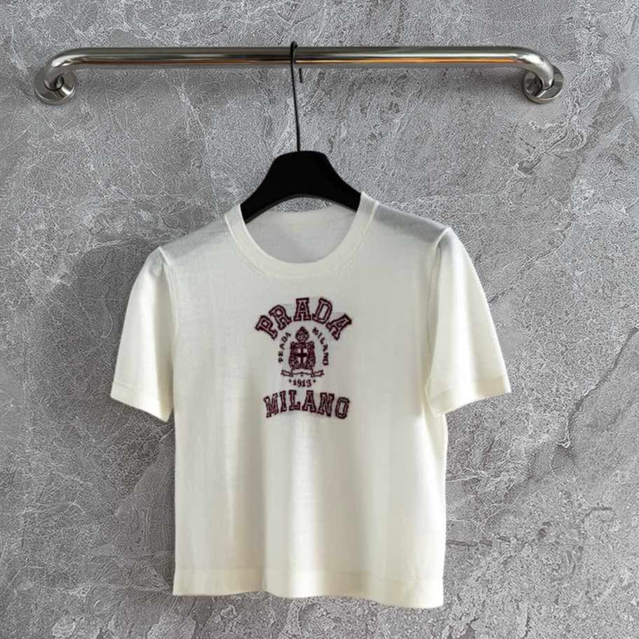 Prada Knitted Top White mix Red Cashmere