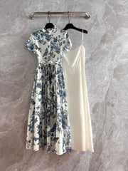 CD Butterfly Dress Blue White Cotton