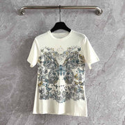 CD Butterfly T-shirt White mix colors Cotton Linen