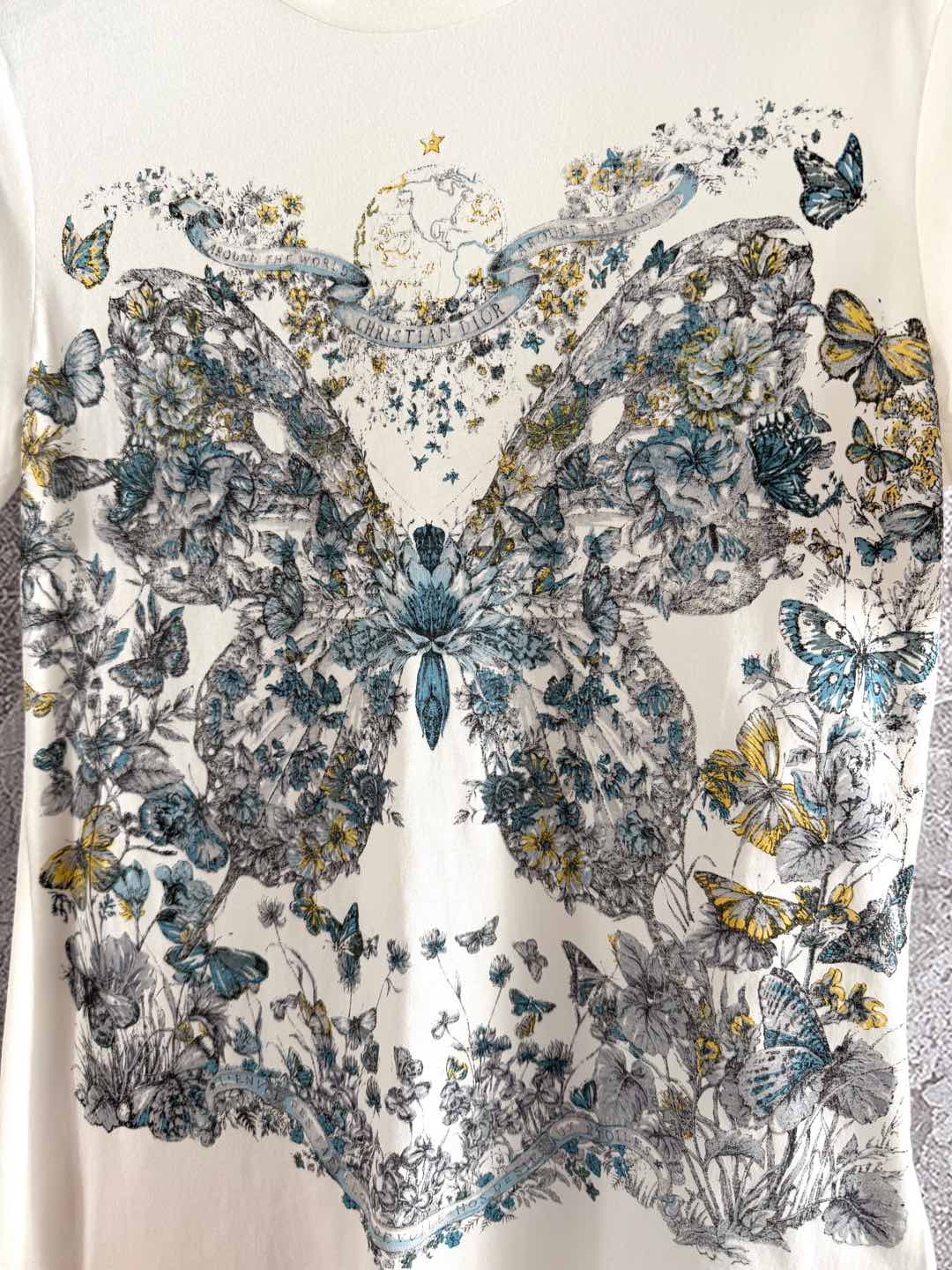 CD Butterfly T-shirt White mix colors Cotton Linen