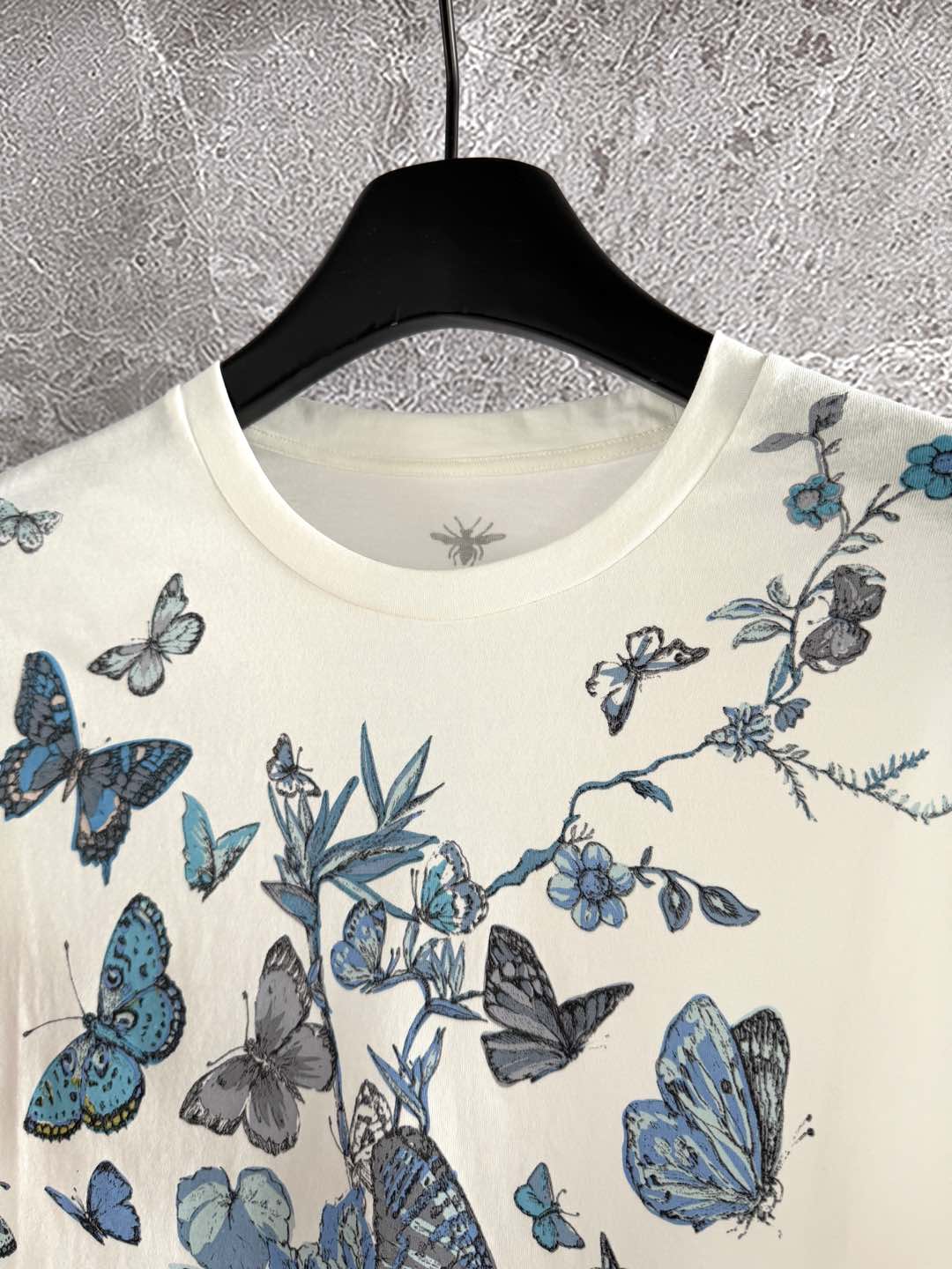 CD Butterfly T-shirt White mix Blue Cotton Linen