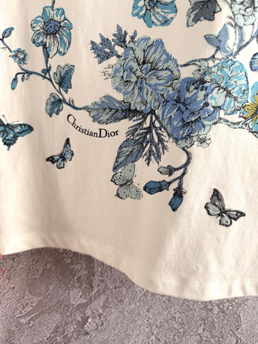 CD Butterfly T-shirt White mix Blue Cotton Linen