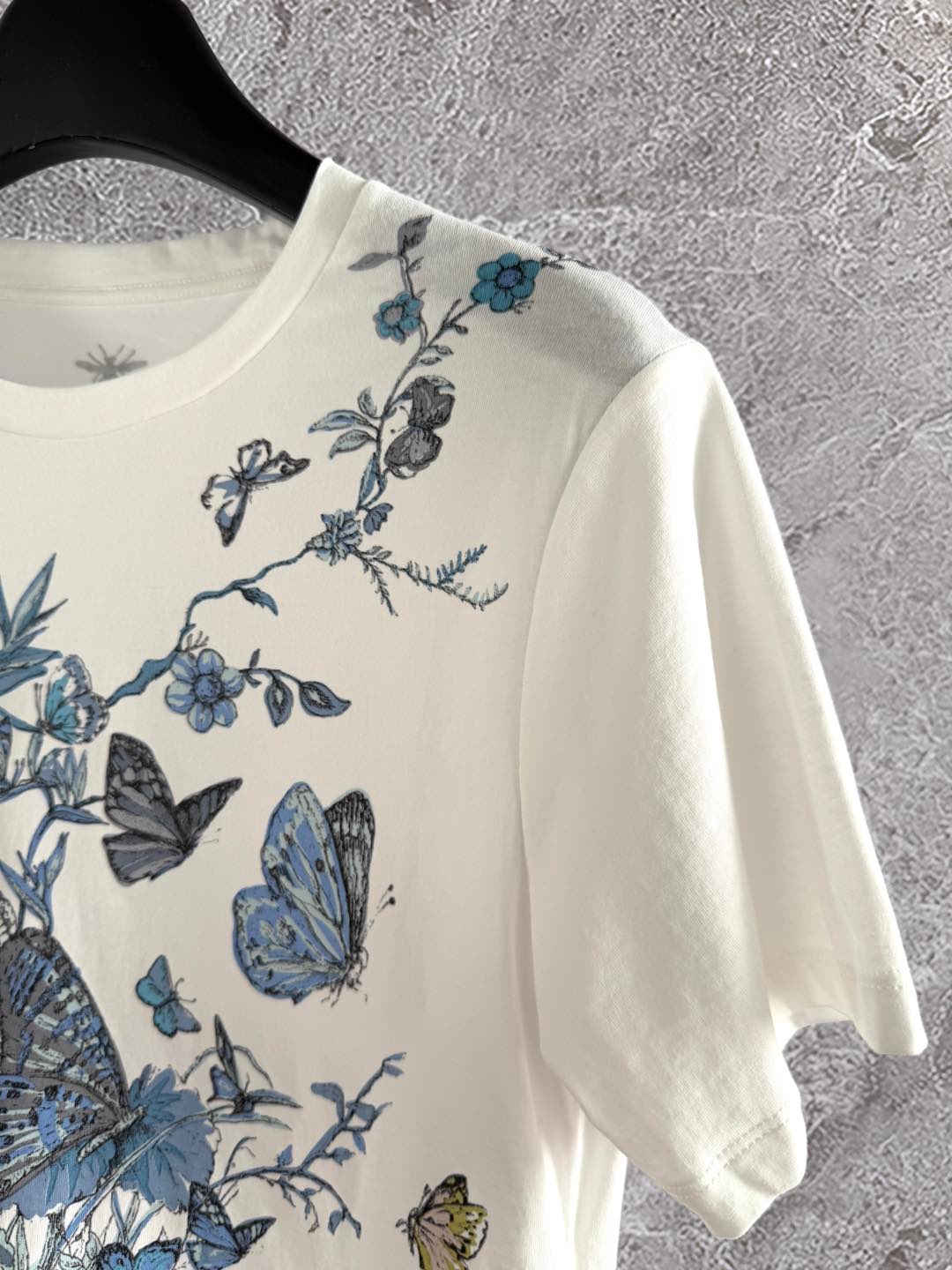 CD Butterfly T-shirt White mix Blue Cotton Linen