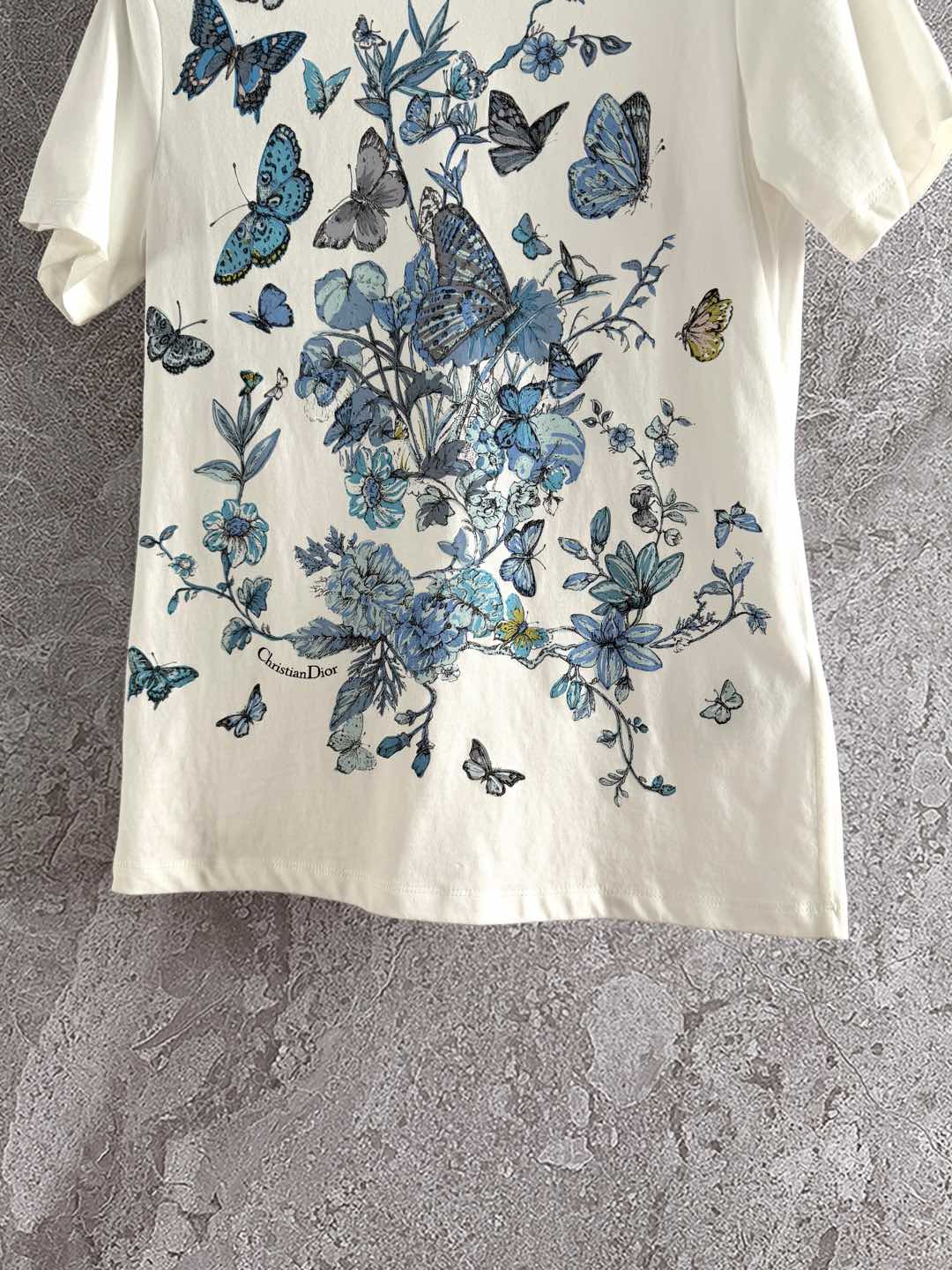 CD Butterfly T-shirt White mix Blue Cotton Linen