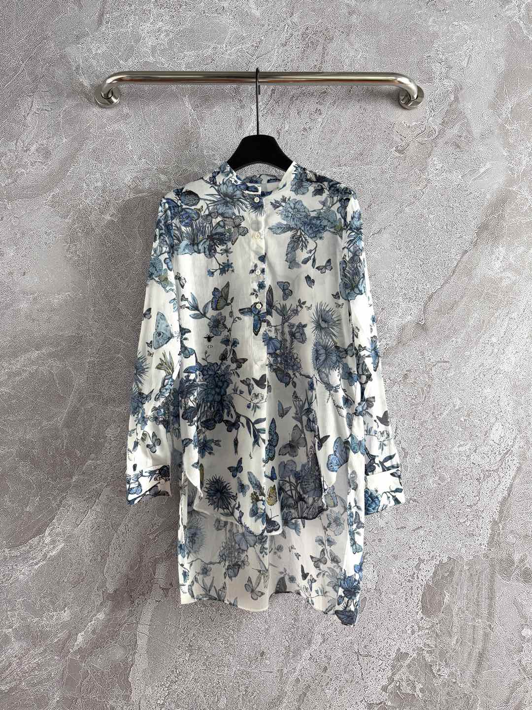 CD Butterfly Shirt White mix Blue Cotton Linen