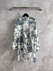 CD Butterfly Shirt White mix Blue Cotton Linen