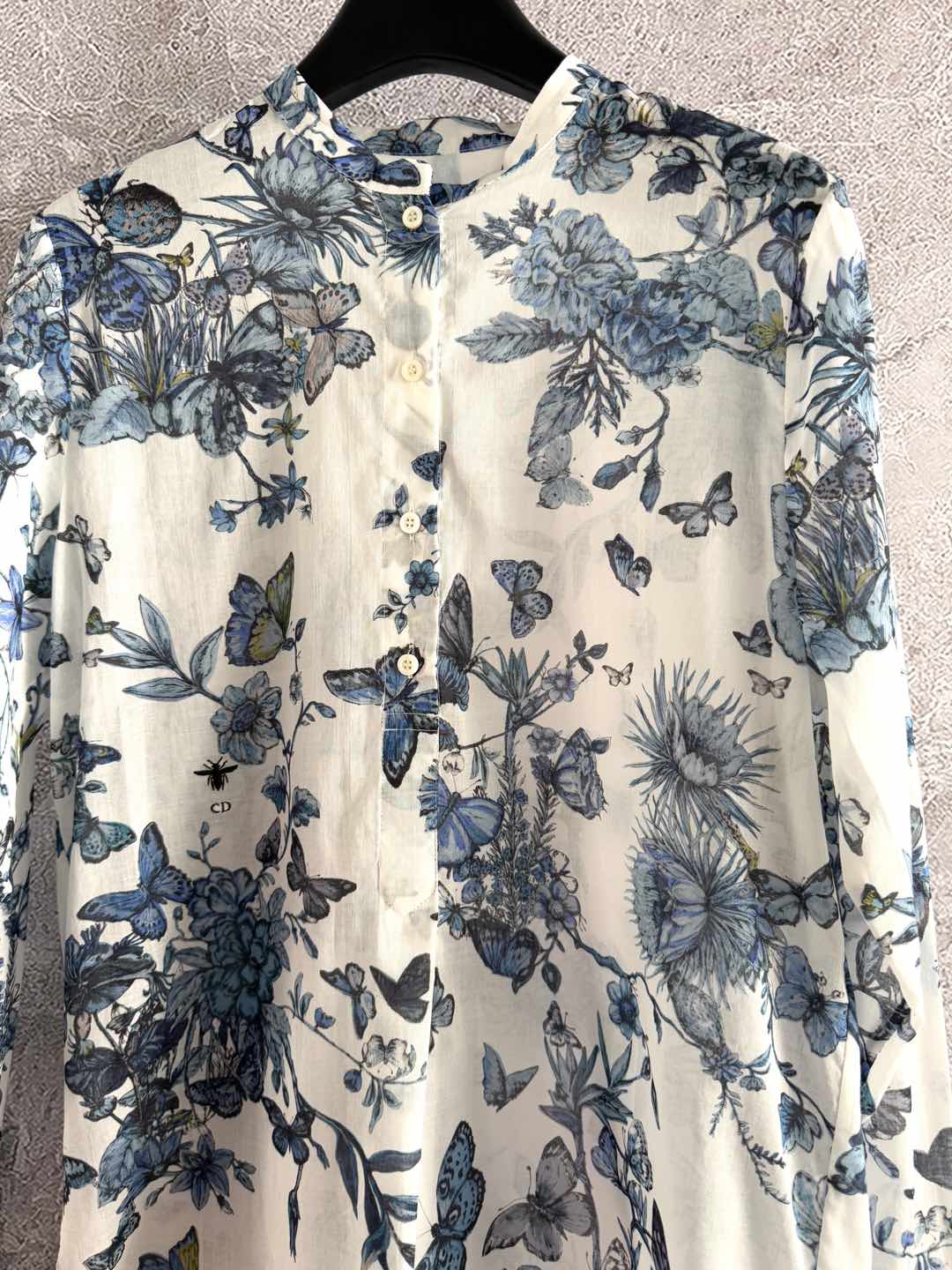 CD Butterfly Shirt White mix Blue Cotton Linen