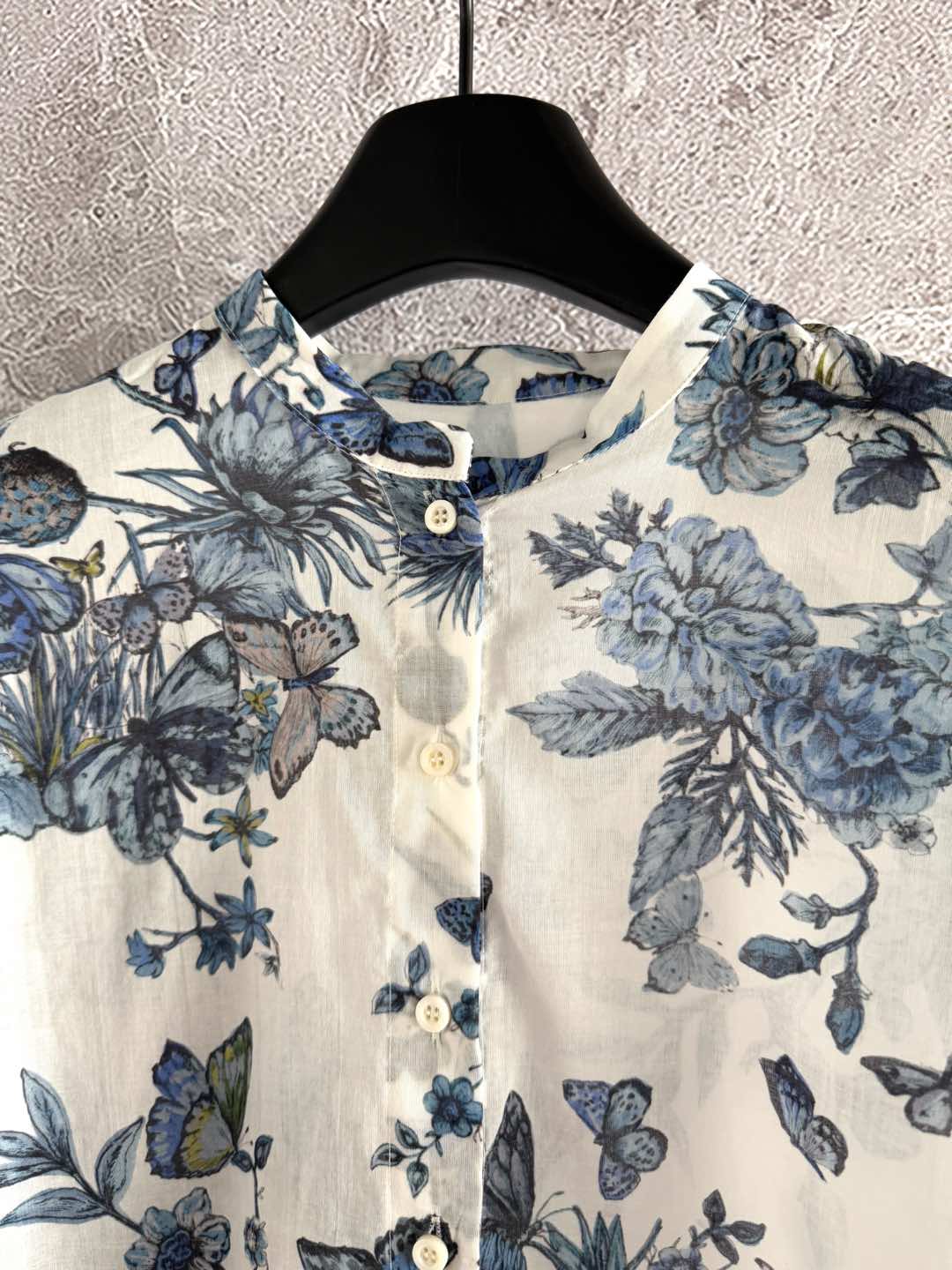 CD Butterfly Shirt White mix Blue Cotton Linen