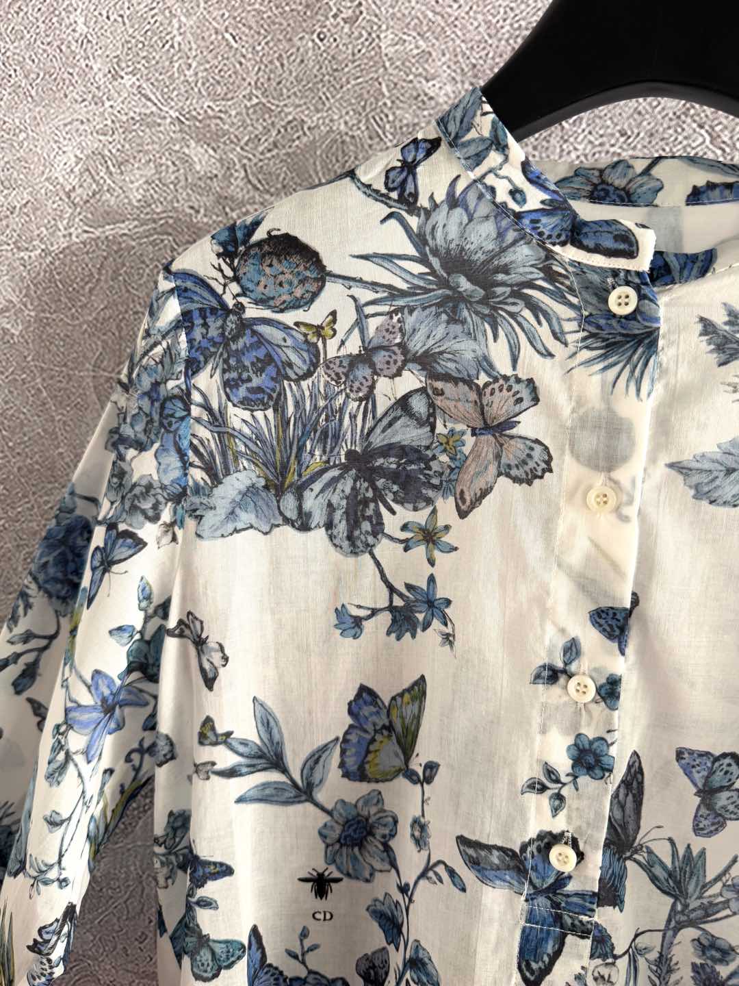 CD Butterfly Shirt White mix Blue Cotton Linen