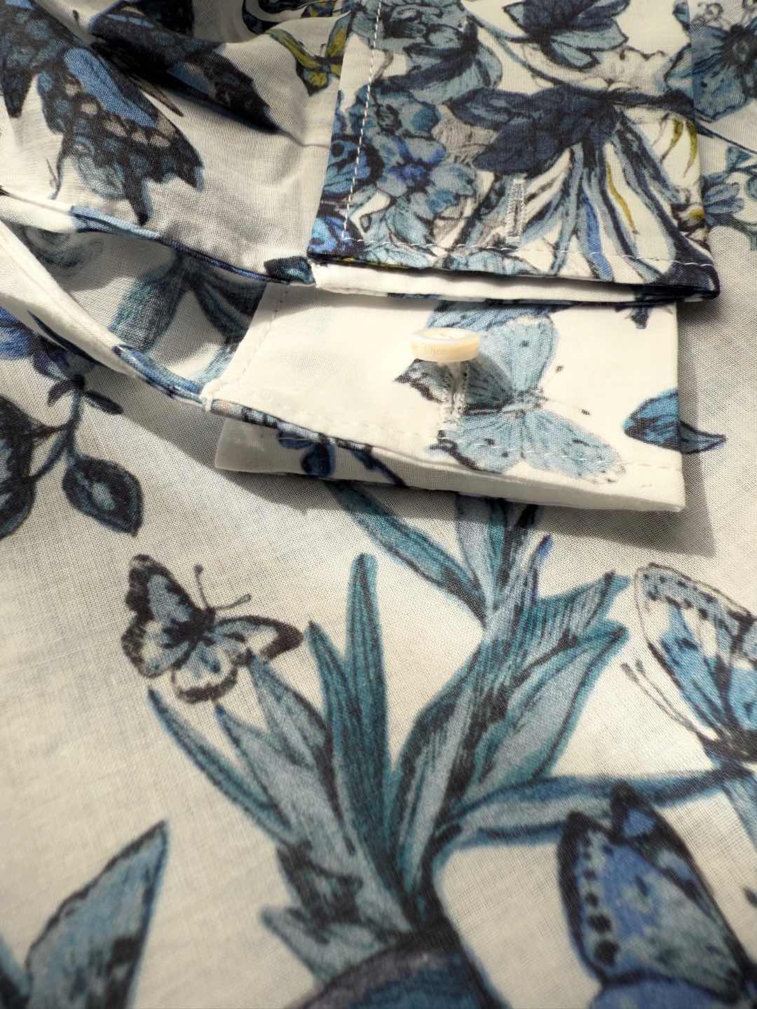 CD Butterfly Shirt White mix Blue Cotton Linen