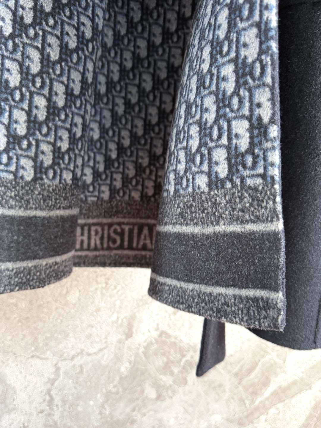 CD Hooded Long Coat Black Wool Silk