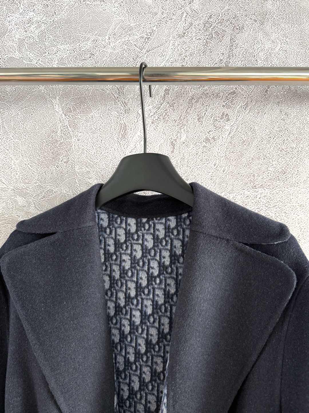 CD Hooded Long Coat Black Wool Silk