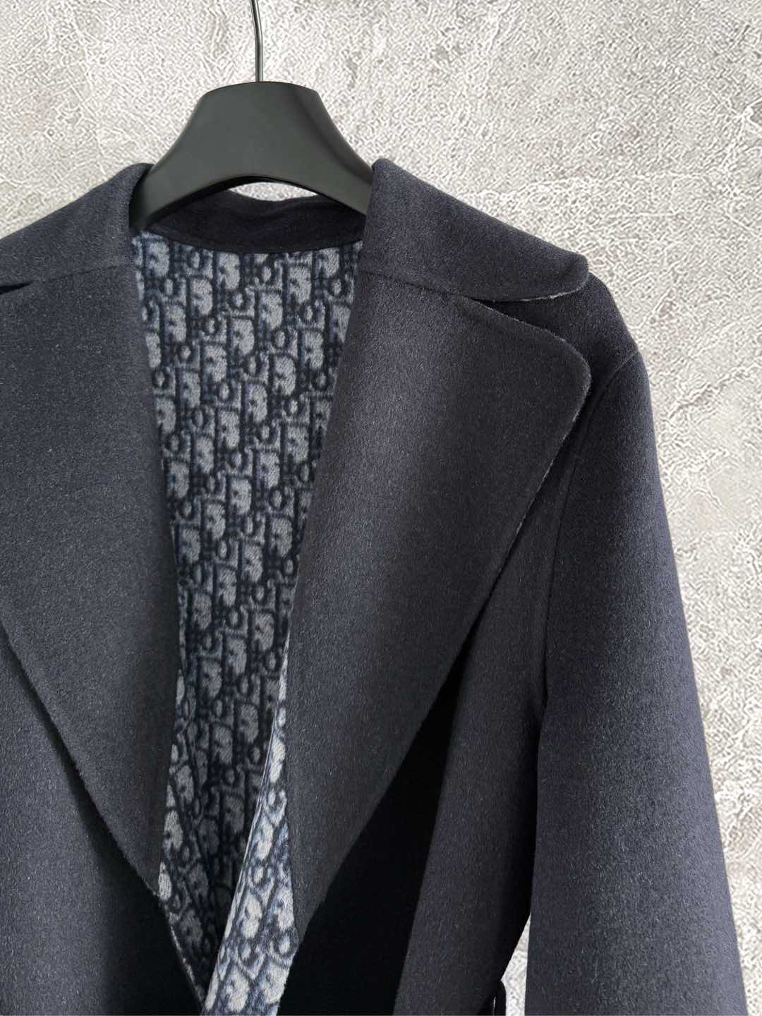 CD Hooded Long Coat Black Wool Silk