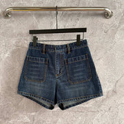 CD Patch Pocket Denim Shorts Blue Cotton