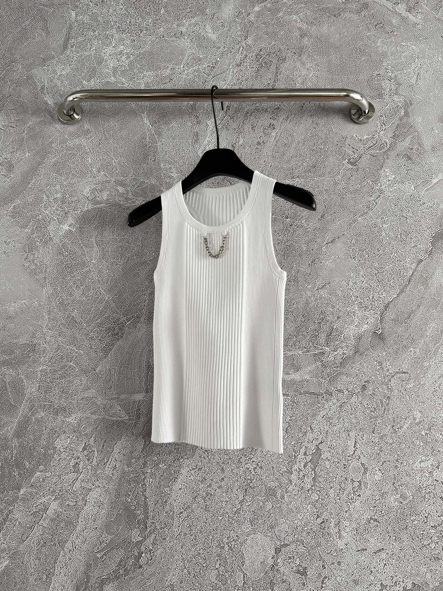 LV Chain Knitted Vest Shirt White Viscose Poliester