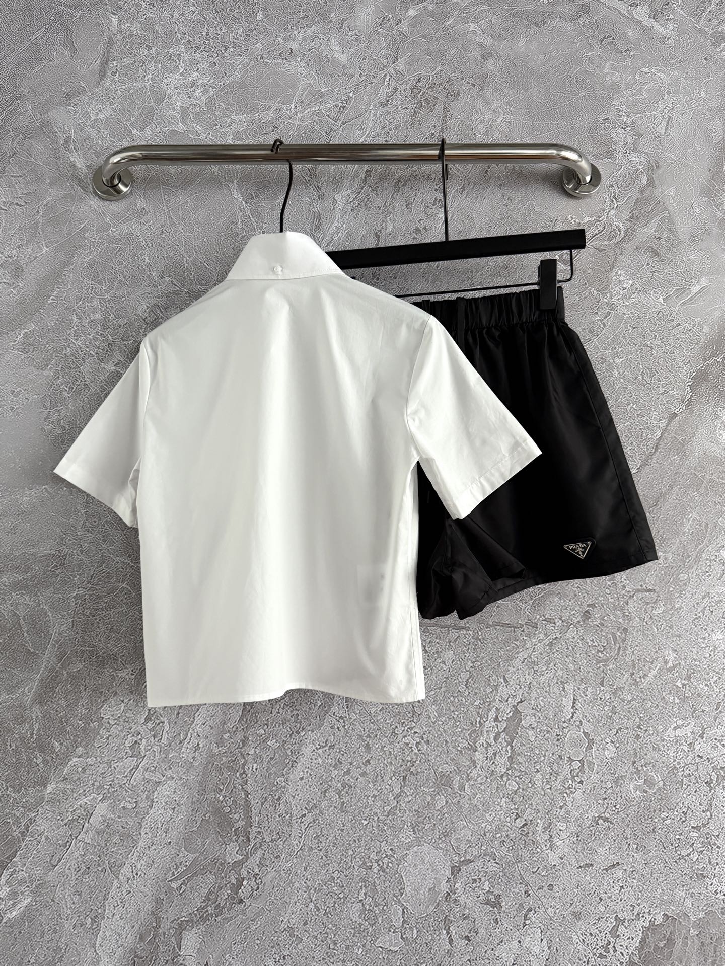 Prada Black nylon Short and White Shirt Set