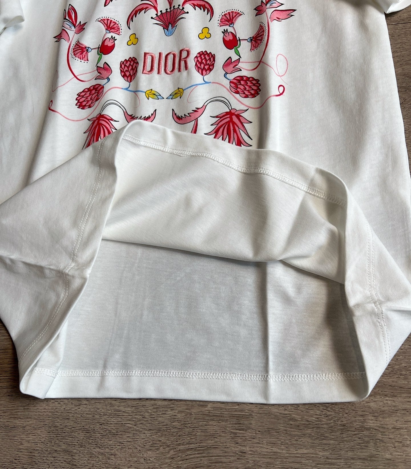 CD Floral Pattern t-shirt White Pink Cotton