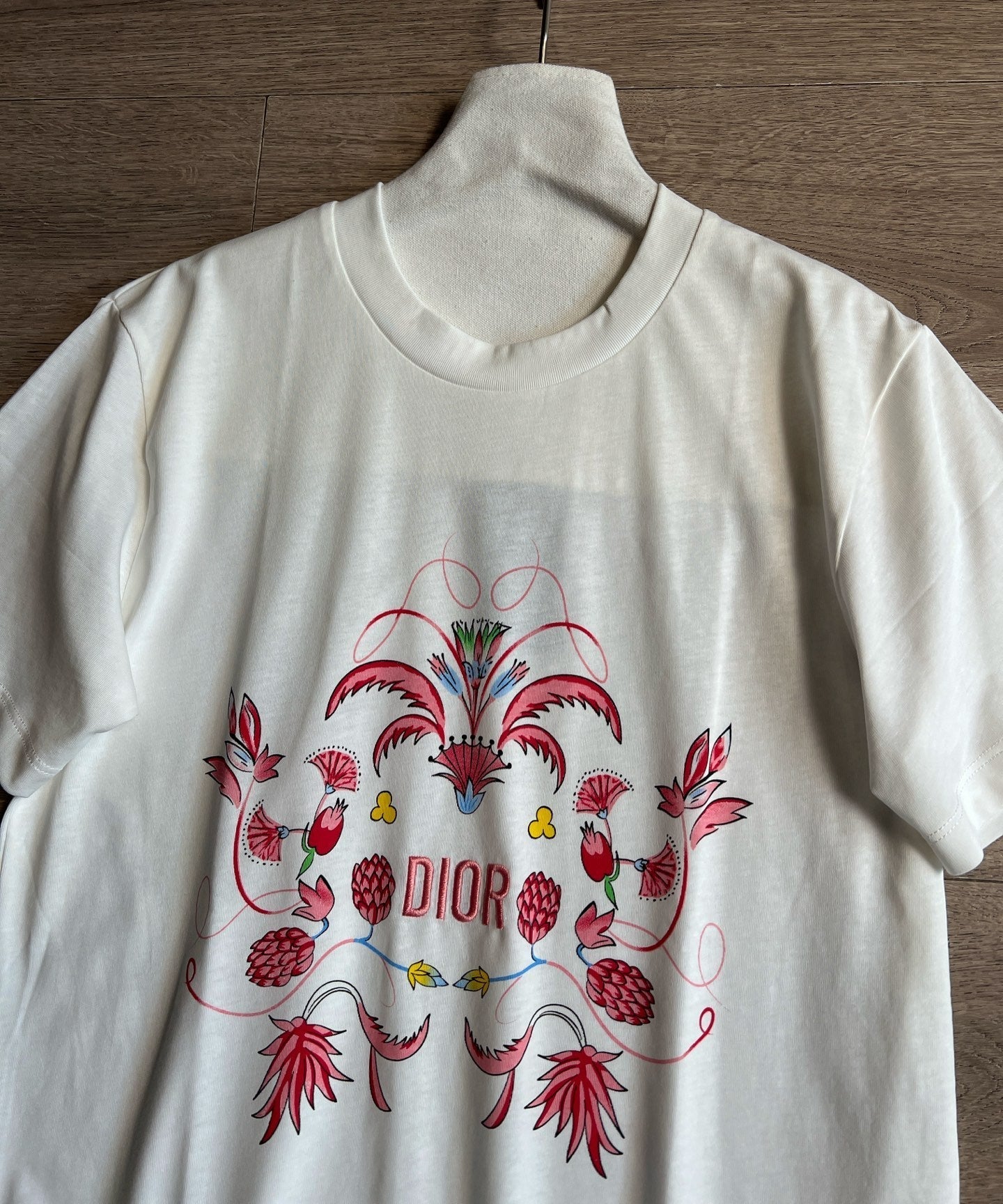 CD Floral Pattern t-shirt White Pink Cotton
